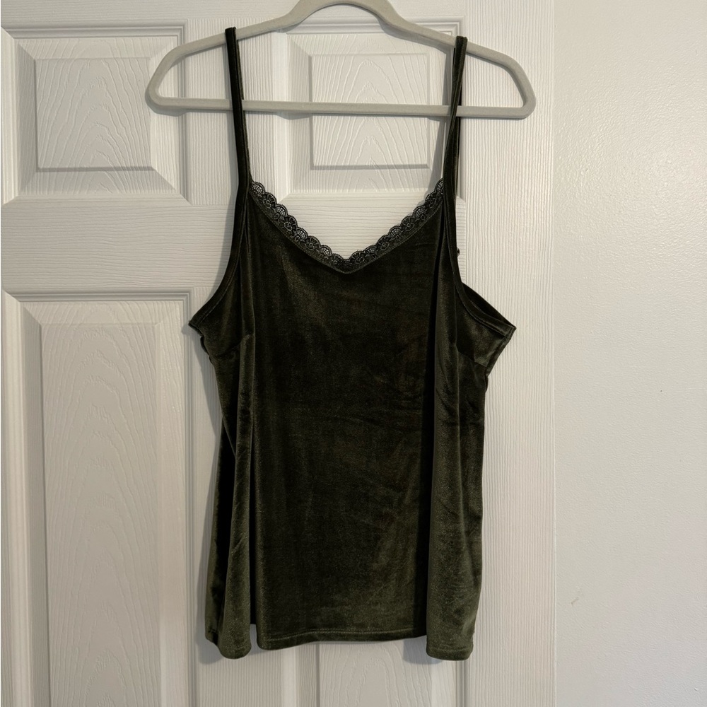 Green velvet camisole with adjustable straps